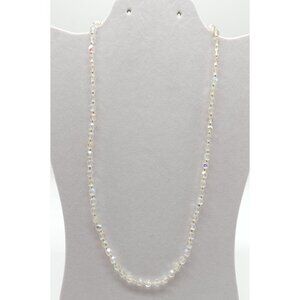 Vintage Aurora Borealis Crystal Bead Necklace With Lobster Clasp 23in